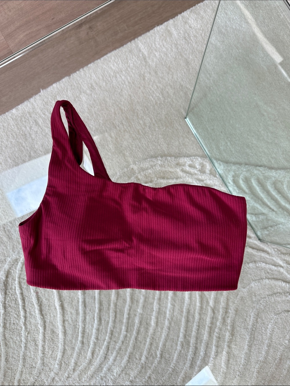 Lululemon One-Shoulder Ribbed Bralette — Berry Red